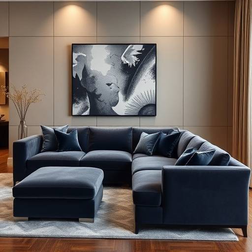 Luxurious velvet sectional sofa in a modern living room setting