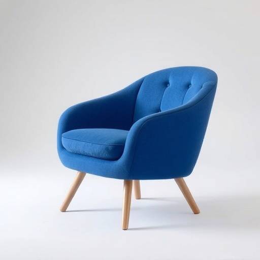 Modern armchair with a curved back and light wood legs
