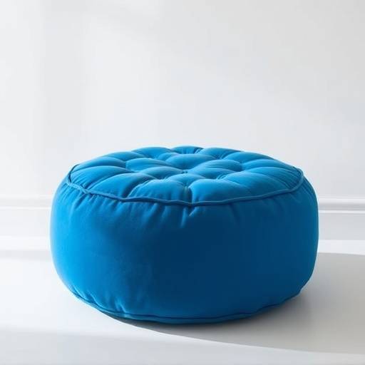 Small, round pouf in a vibrant blue fabric